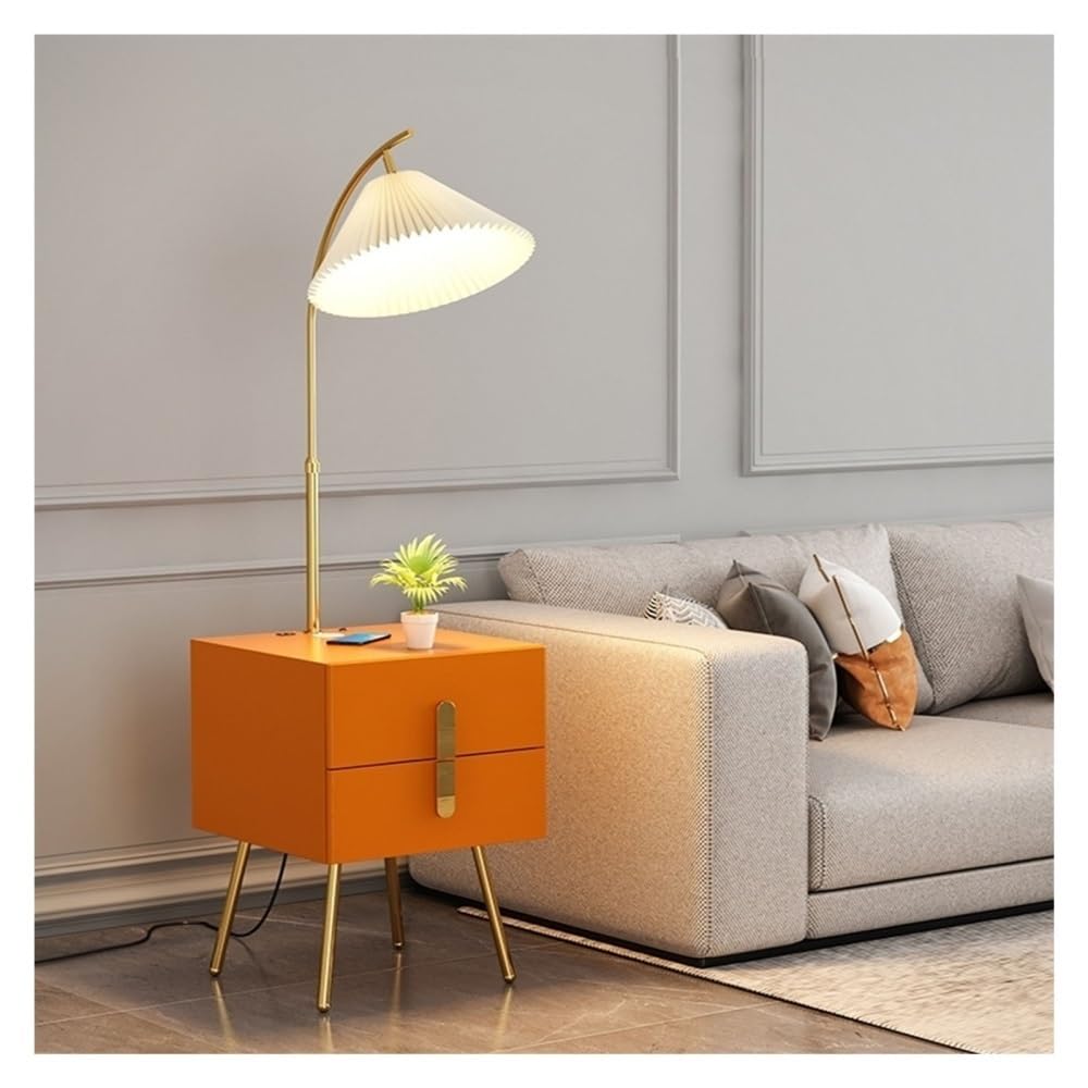 Jian1004 Floor Lamp, Mid Century Modern End Table with LED Floor Lamp & Drawer for Bedroom Living Room(Orange)