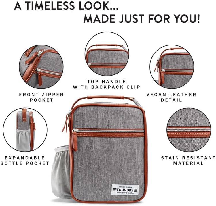 Miniatura 5 de Fit & Fresh Thayer - Bolsa de almuerzo aislada con 2 recipientes para alimentos y vaso de acero inoxidable de 18 onzas, lonchera reutilizable, mini