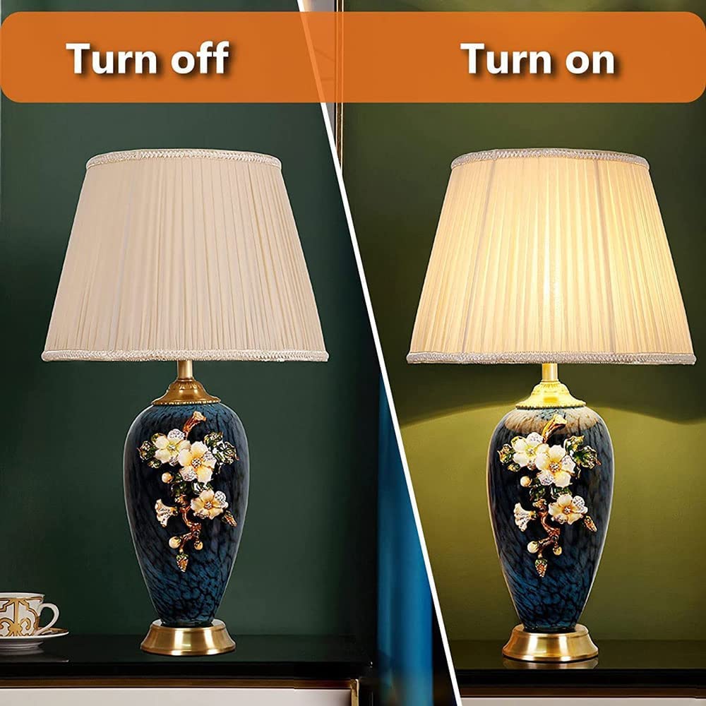 Lampa stołowa lampka nocna chińska ceramiczna lampa stołowa kreatywna ręcznie malowana emaliowana lampka nocna mosiężna podstawa z kloszem z tkaniny lampka nocna - przełącznik zdalnego