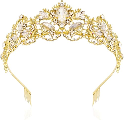 NODG Tiaras doradas para mujeres y niñas, tiara con peine, coronas de cristal barroco para novia, reina, princesa, niñas, en bodas, cumpleaños,