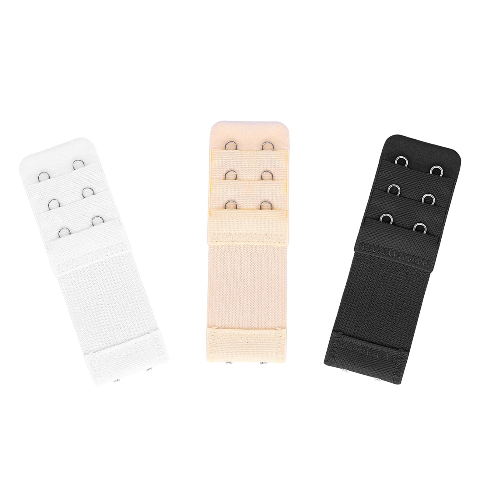 Fuzvol Girls 3 Pcs White,Black,Skin 3 Pcs Bra Extenders,2 Hooks×3 Rows Bra Extender Strap,Stainless Steel Hook Comfortable Stretchy Bra Extender Strap For Women(White,Black,Skin)