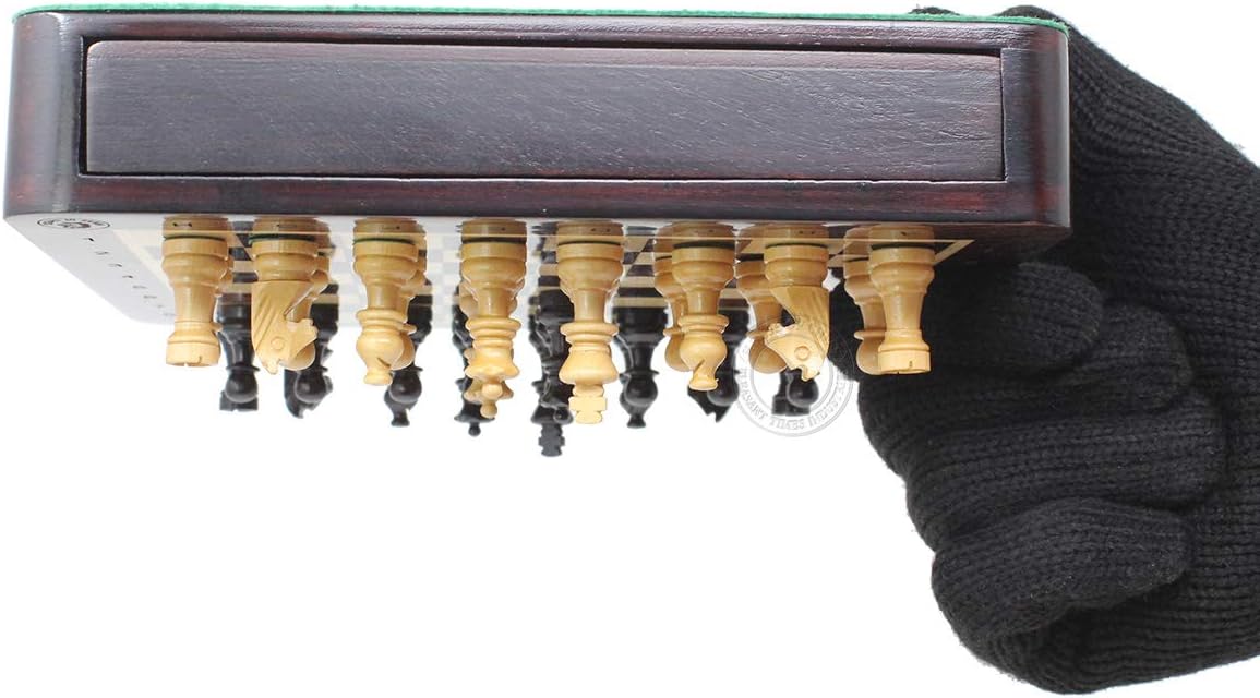 House of Chess - 7.5 Inch Wooden Magnetic Travel Chess Set with Storage Drawer & Algebraic Notation - 2 Extra Queens - Handmade