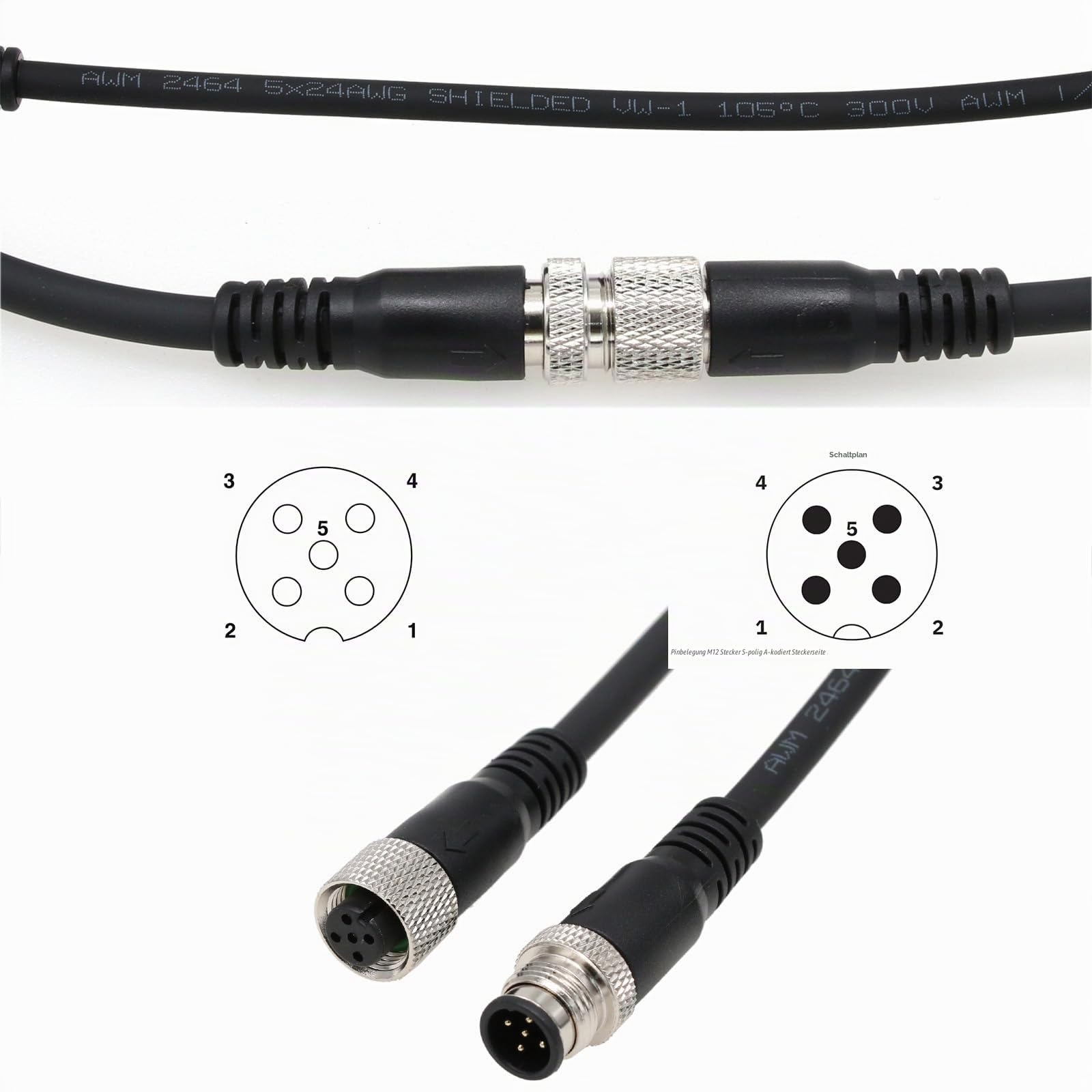 HangTon M12 A kodiertes 5-Poliges Stecker-Kabel für Industrieanwendungen, Aktor-Sensor-Signalkabel für DeviceNet, CANopen, IO-Link, Profibus