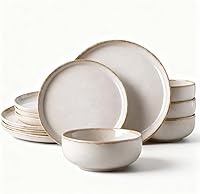 Vista 1 de Juegos de vajilla de cerámica de AmorArc, Juego de platos y cuencos de gres con borde ondulado, altamente resistente a las astillas y grietas