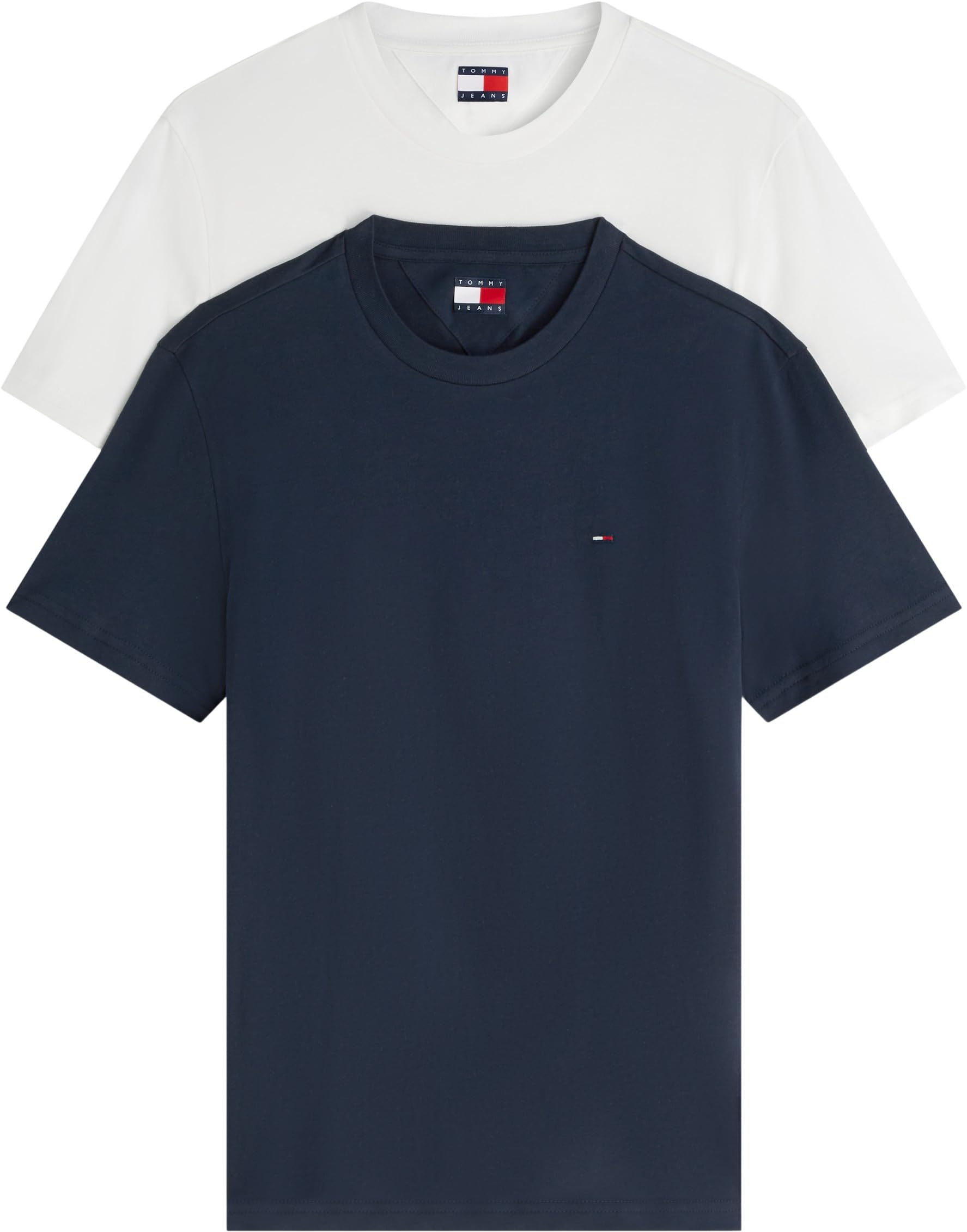 Tommy Jeans Pack Of 2 Short Sleeve Slim Fit T-Shirts Men's Ecru + Blue Medium