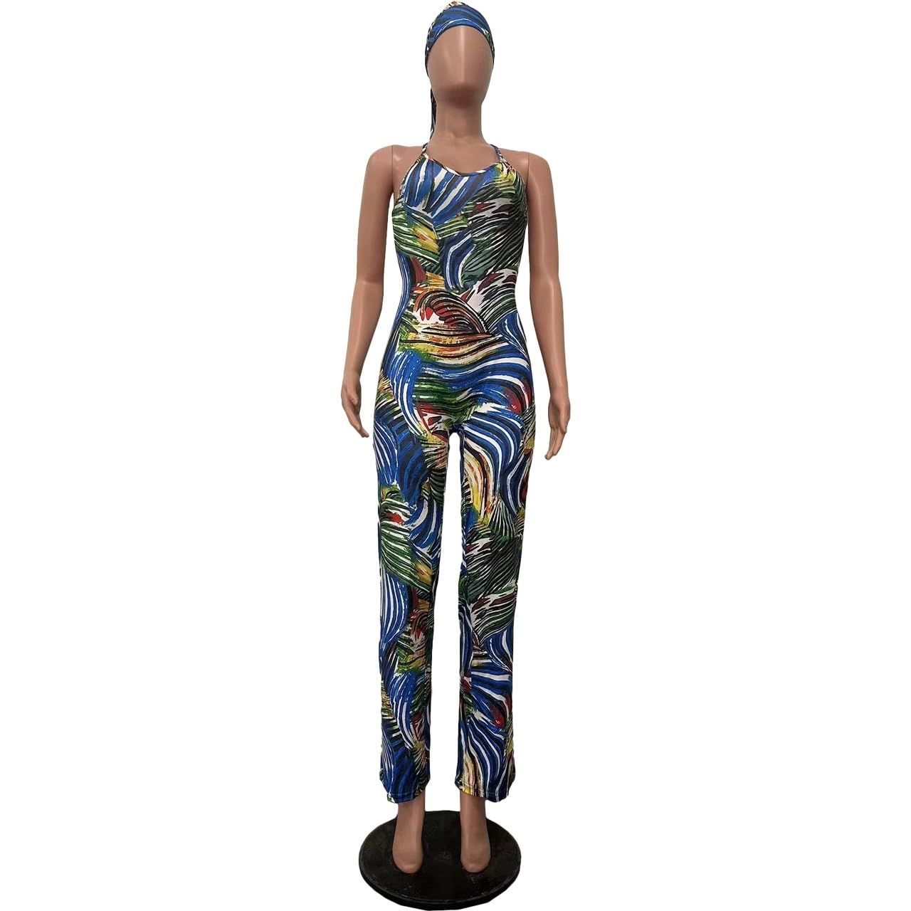 2023 Tute da Donna Sexy con Cinturino per Spaghetti Jumpsuits alla Moda con Stampa Geometrica Playsuits Aderenti con La Fascia