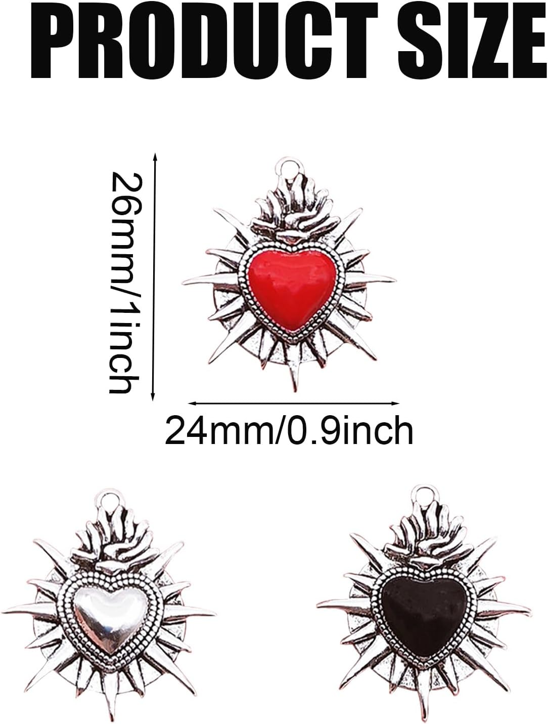 30Pcs Sacred Heart Charms Alloy Sacred Hearts Pendants Red Black Silver Gothic Hearts Charms Sacred Heart Jewelry for DIY Sacred Heart Jewelry - Image 2