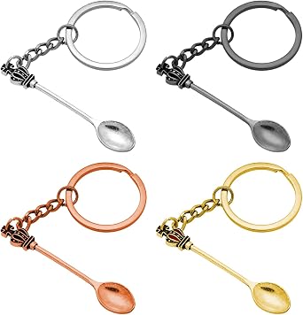 VILITI 4 Pcs Spoon Necklace,Mini Medicine Spoons Keychain Ket Kit,Spoon Pendant Necklace Gifts,Charm Christmas Small Gift,Alloykeyring Nucklaces Gold,for Festival Sugar Tea Canape Tableware