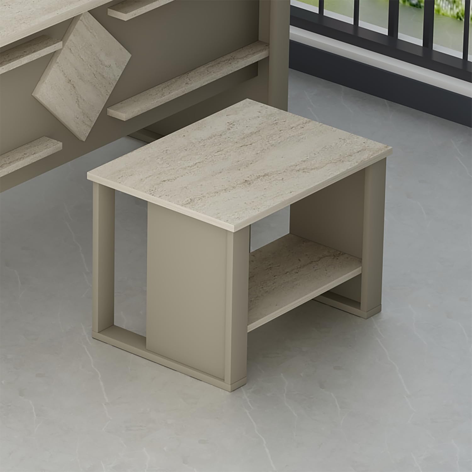 Homidea Boss Couchtisch – Moderner Beistelltisch mit Ablagefach, 60×45×43,6 cm (Beige-Travertin-Boss Couchtisch)