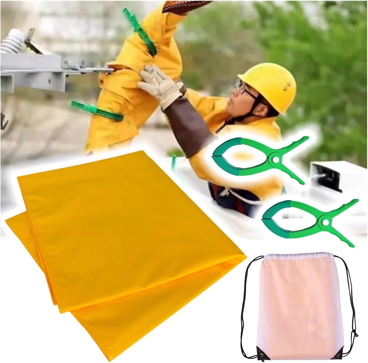 Manta aislante con bolsa de almacenamiento y abrazaderas, cubierta de protección portátil contra descargas eléctricas para trabajos eléctricos de alto voltaje, uso al aire libre
