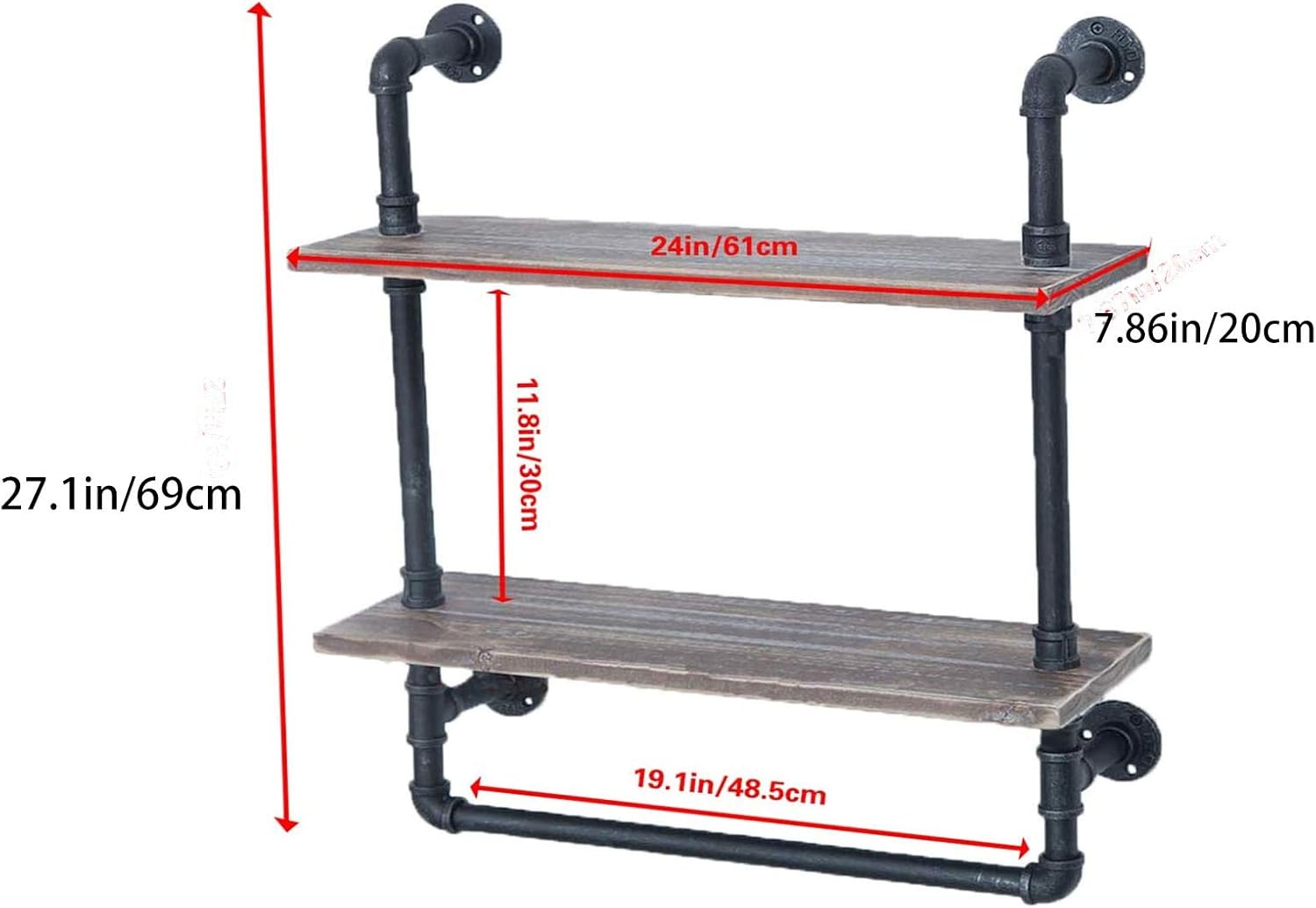 🛒 Crаzу Dеаlѕ RUYEE Industrial Bathroom Shelves Wall Mounted 2 Tiered with Towel Bar, Farmhouse Towel Racks, Metal Floating Shelves Towel Holder, Rustic Pipe Shelving, Iron Distressed Wood Shelf Over Toilet, 24in
