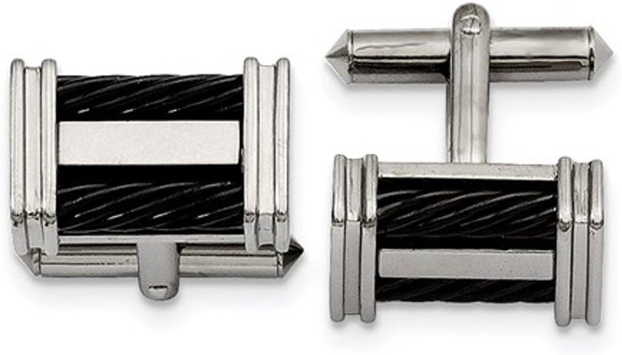 Titanium and Black IP Cable Cable Cuff Links, 15X20MM