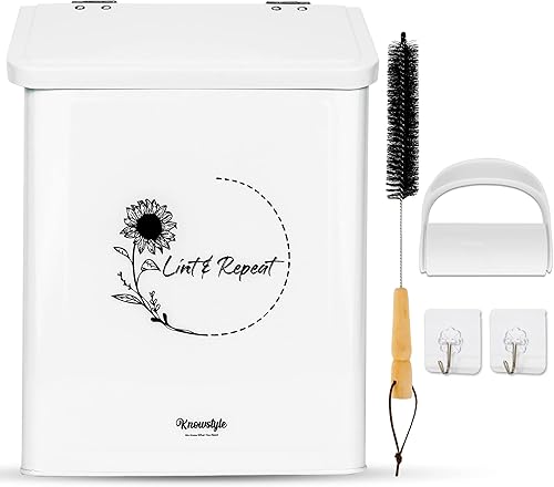 Knowstyle Cubo de pelusa magnético de metal para decoración de cuarto de servicio, papelera de lavandería con cepillo de pelusa para secadora para