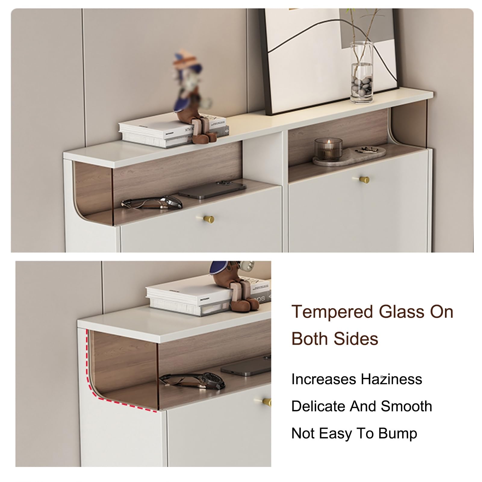 Schuhschrank Mit 6 Klappen, Vertikales Schuhablage, Multifunktional Schuhablage Schuhaufbewahrung, Platzsparend, für Flur, Wohnzimmer, Schlafzimmer(119x100x17cm/46.9x39.4x6.7in)