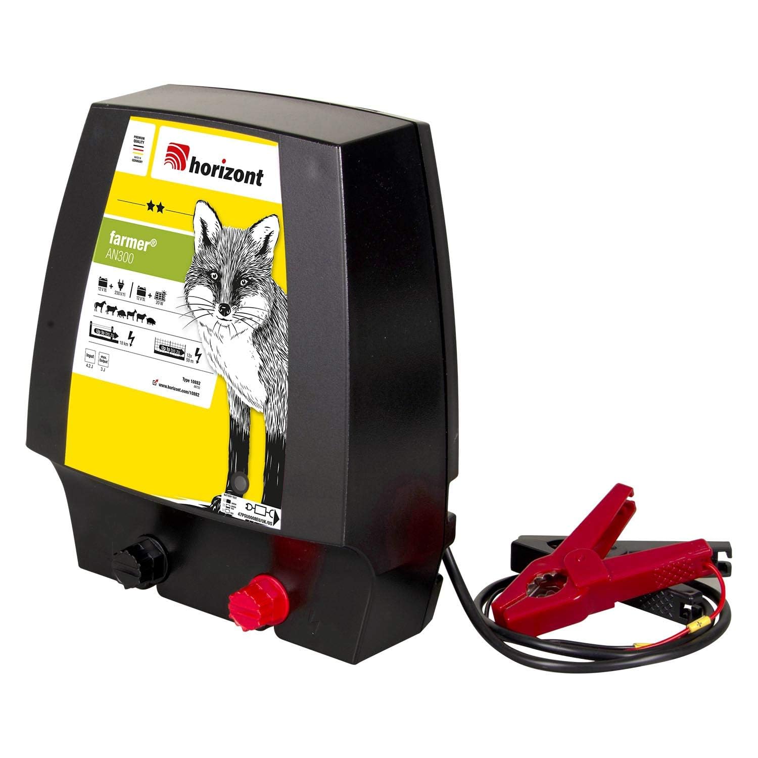 horizont Farmer AN300 - Vallador de pastos (12 V, 230 V, 4,2 julios, 11800 V, para red eléctrica, batería, ideal para animales de pastoreo tranquilos, todoterreno)