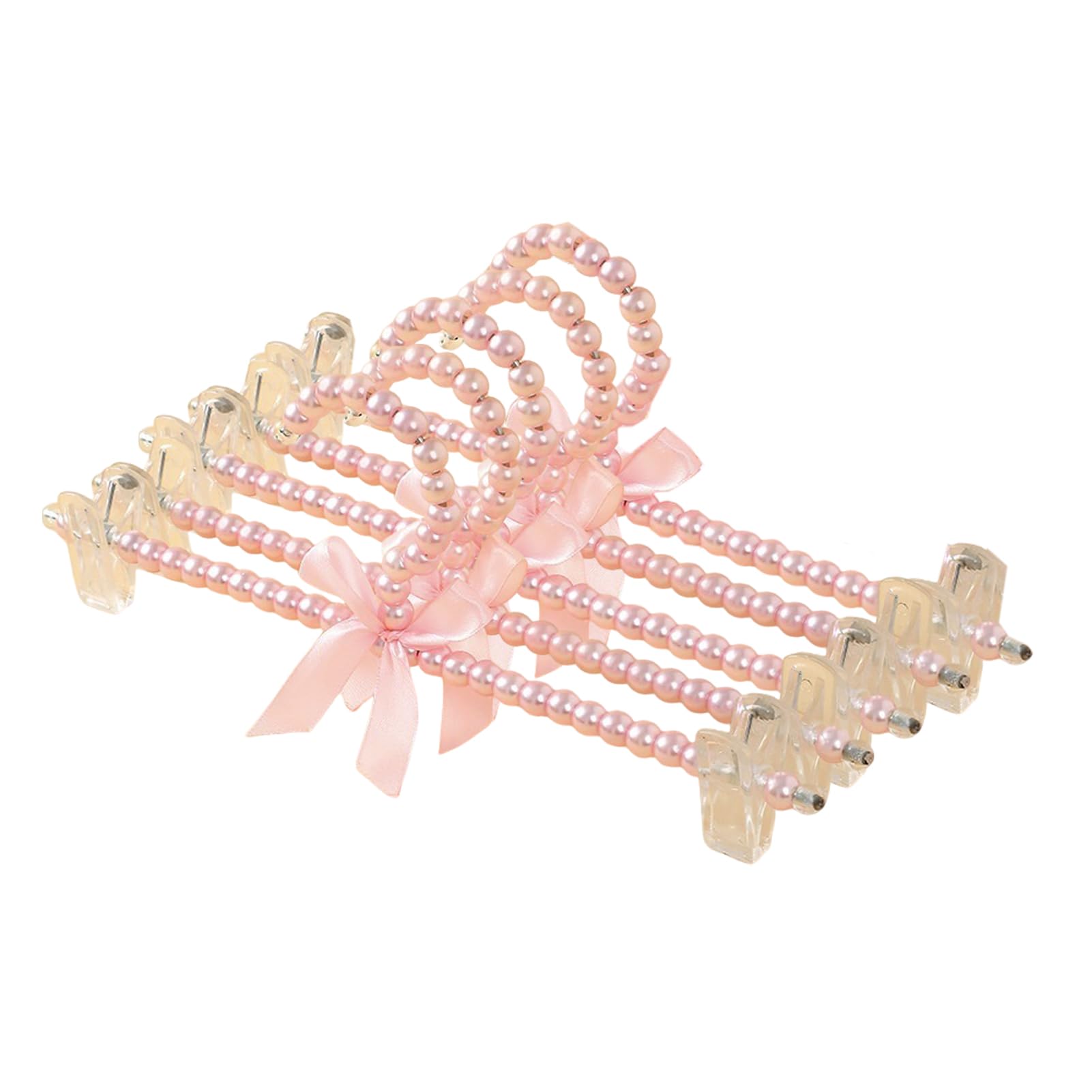 mophrati 5pcs/set Cape Wedding Dress Hanger Elegant Pearl Bead Bow Tie Organizer For Adult Clothing Pearl Dress Long Pants ABS, Pants rack pink