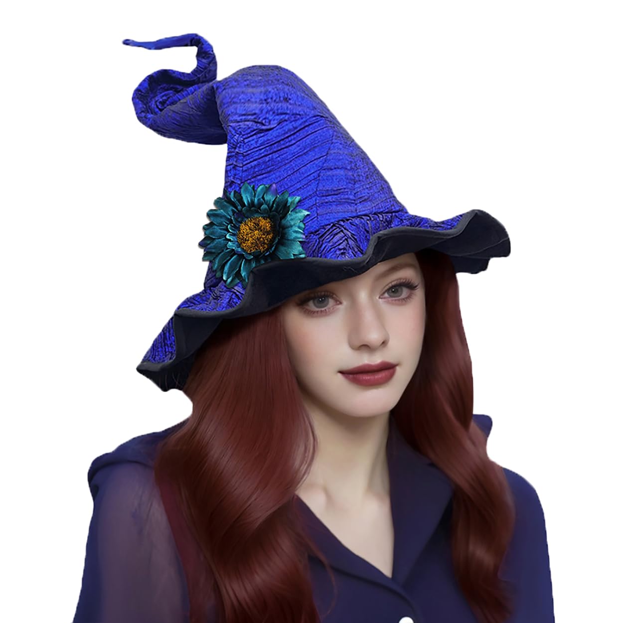 FakeFace Gothic Floral Witch Hat Halloween Enchanted Headwear with Flower Magic Wizard Hat Bendable Brim Headwear for Women Teens Halloween Costume (Purple, one size)