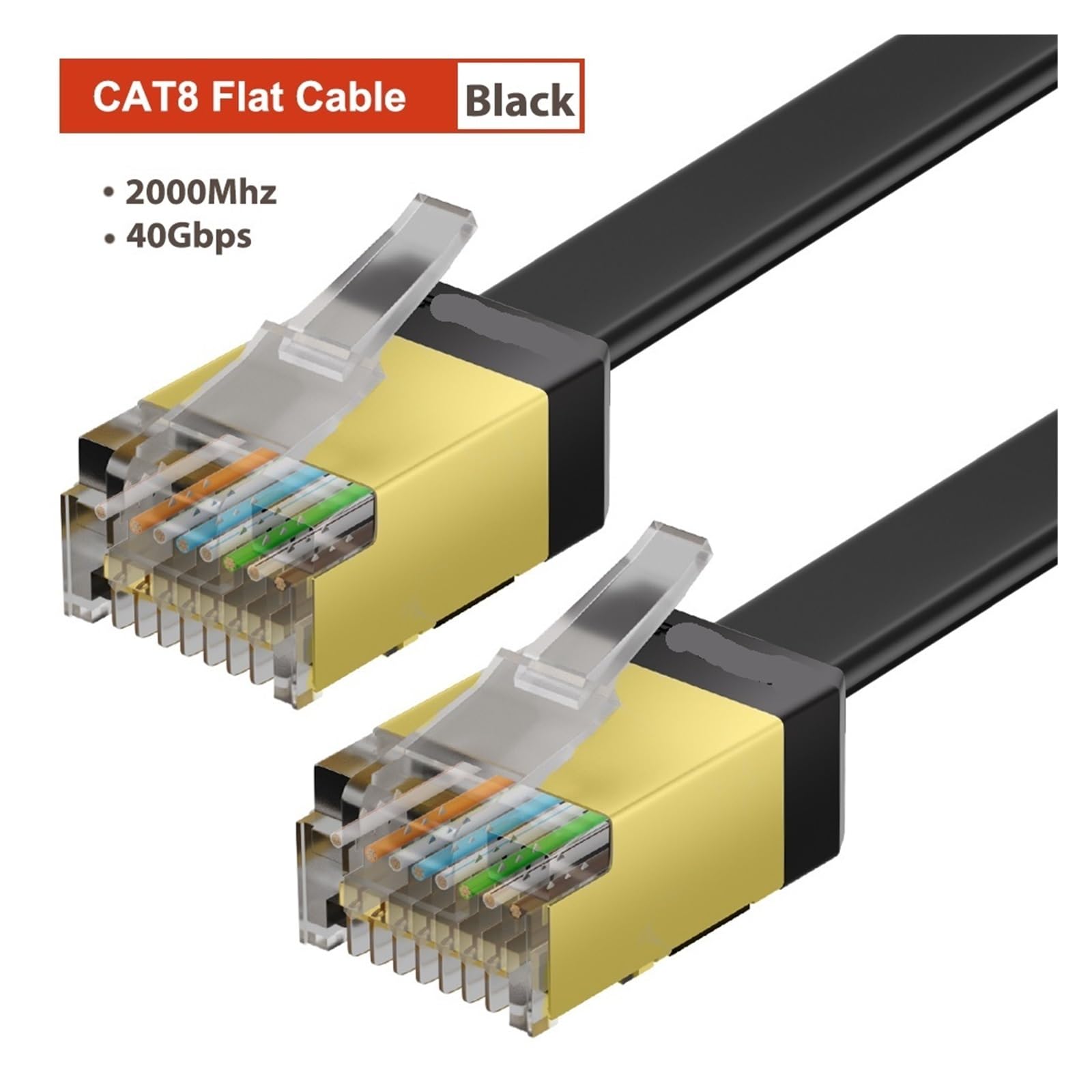 Générique Câble Ethernet plat Cat 8, 40Gbps, RJ45, réseau Lan, for PC, Modem, ordinateur portable, routeur PS5, liaison de données haut débit CAT6(CAT8 Flat Black,25M)