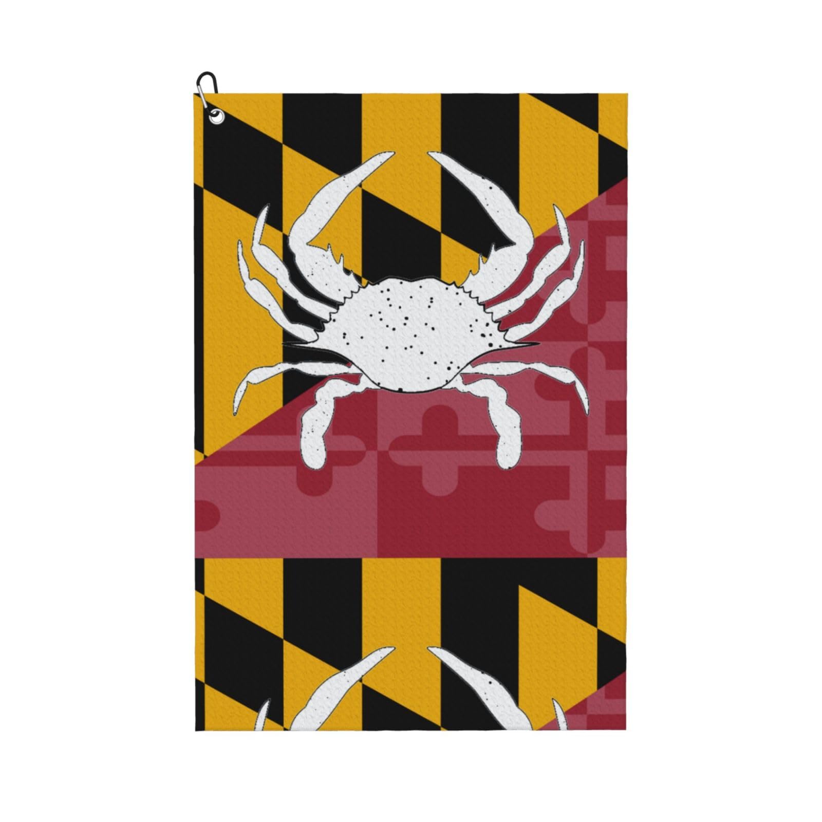 peiyeety Maryland Flag Crab Microfiber Golf Towel with Carabiner Clip, 16x24 Inch Absorbent Waffle Weave Towel for Golf Bags