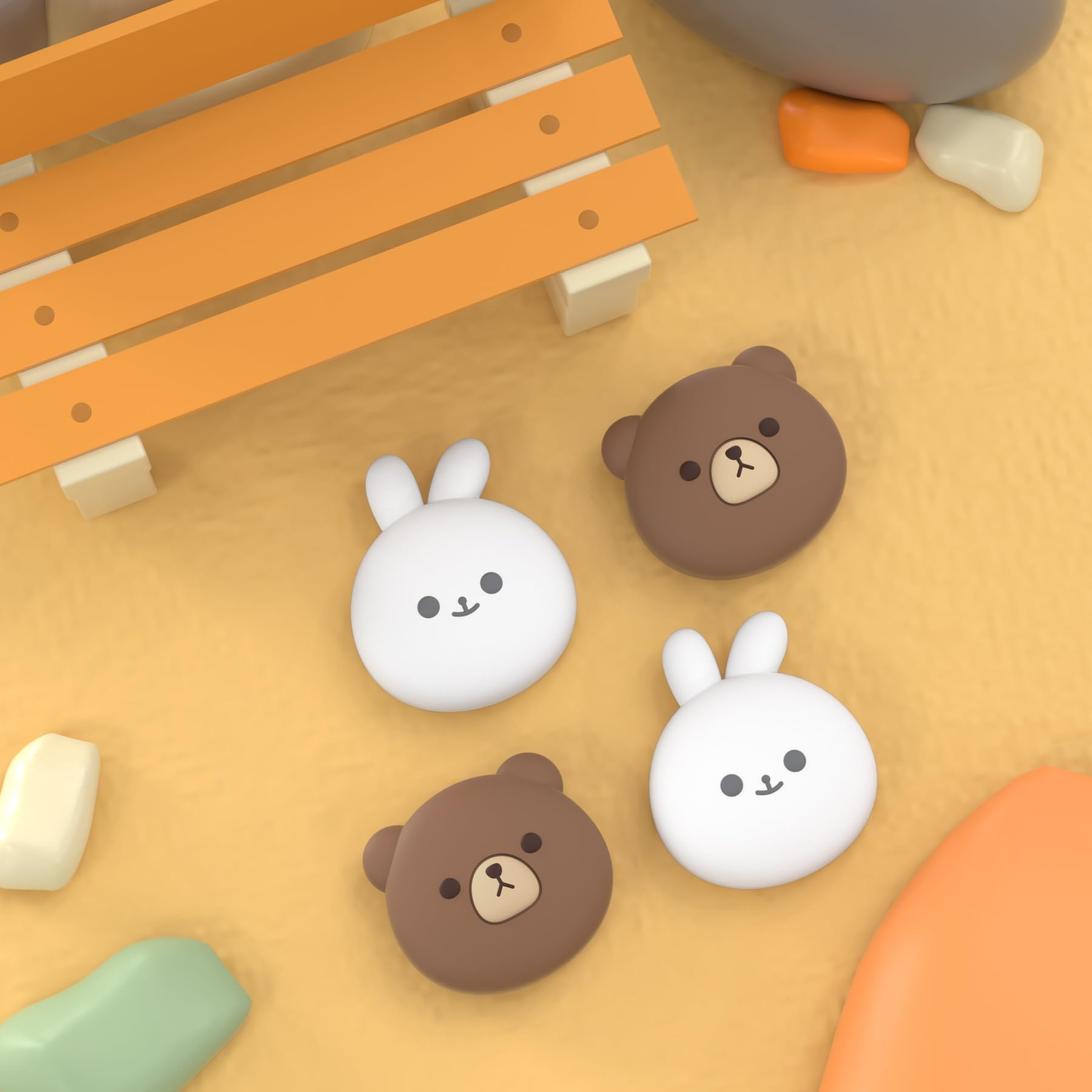 playvital Copri Analogici per Steam Deck LCD/OLED,Thumb Grip Caps Gommini per PS Portal Remote Player, 2 Paia Cover Levette Analogiche in Silicone, Orso Paffuto&Coniglietto Sorridente - 5