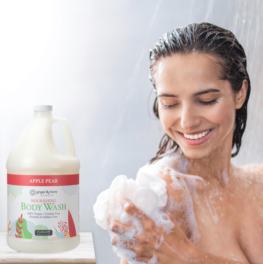 Ginger Lily Farms Botanicals Nourishing Body Wash, 100% Vegan & Cruelty-Free, Apple Pear Scent, 1 Gallon Refill (128 fl oz)