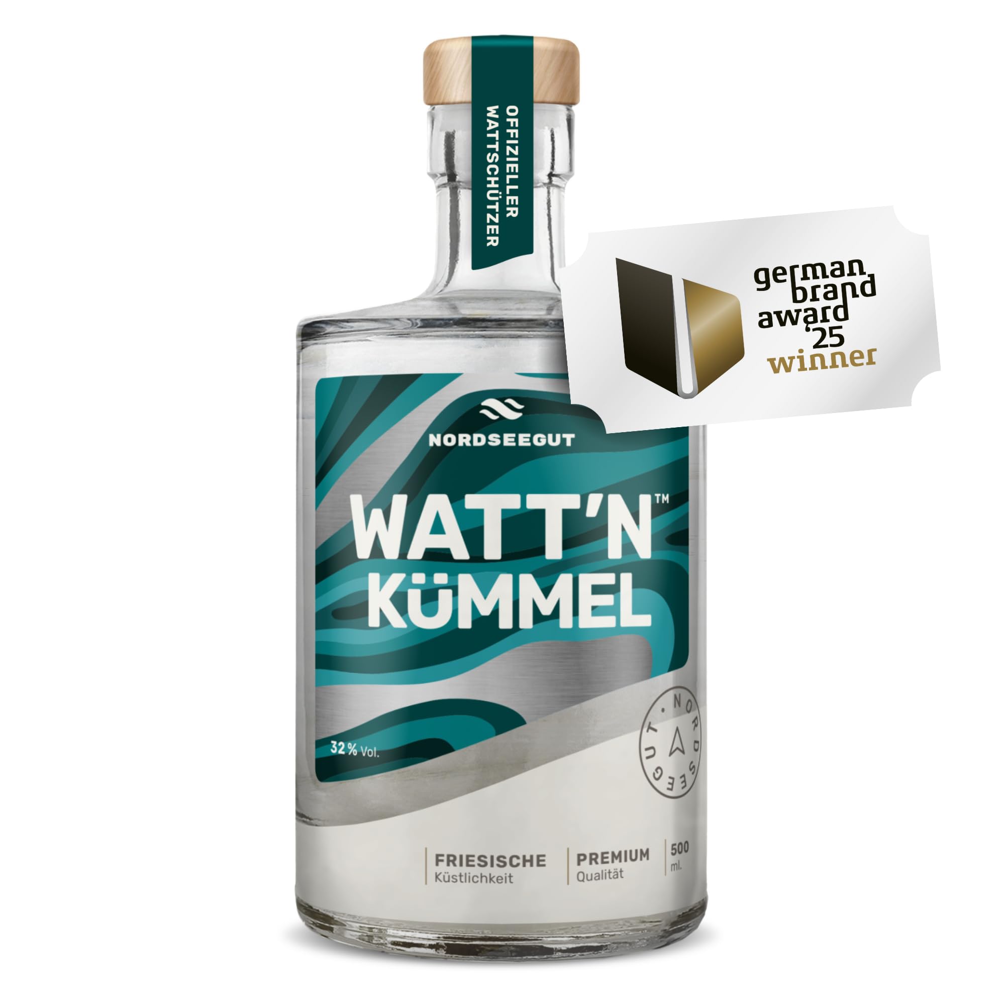 NORDSEEGUT WATT`N KÜMMEL 0,5L mit edler Geschmacks-Note - Nordsee Kümmel Schnaps mit 32% Vol. für echte Nordsee Fans - Hochwertiger Kümmelschnaps