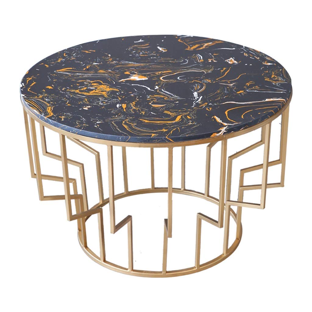Creative Coffee Table/Wrought Iron Negotiating Table, Marble Tabletop, Stable, for Modern Living Room, Office, Round, Black, (Size: 60×60×45cm)