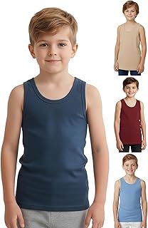 Lux Cozi Boy's 100% Cotton Round Neck Sleeveless Color Vest | Vest for Boys | Color and Print May Very | Pack of 4