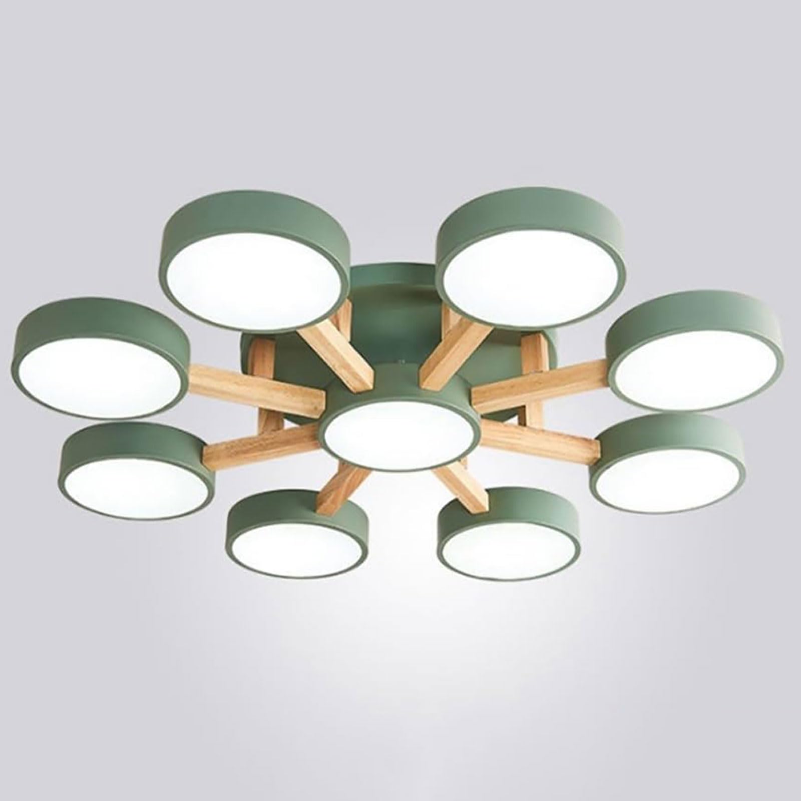 HXYSXHJUO 37 Inch Dimmable LED Ceiling Light Chandelier - Minimalist Wooden Flush Mount Fixture for Living Room, Dining, and Bedroom(Green)