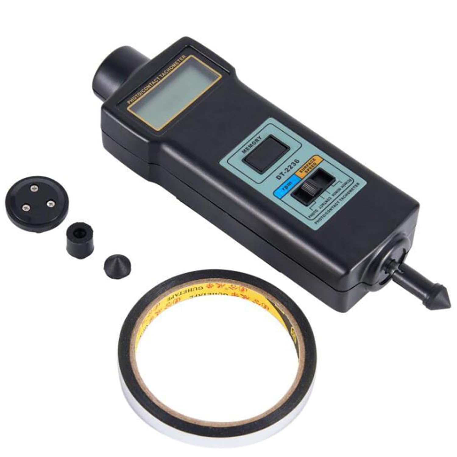 Ręczny obrotomierz LCD, obrotomierz, obrotomierz kontaktowy, z 3 sondami, wyświetlaczem LCD, automatyczne zapisywanie wartości pomiarowych, dostępne w każdej chwili, do włókien chemicznych
