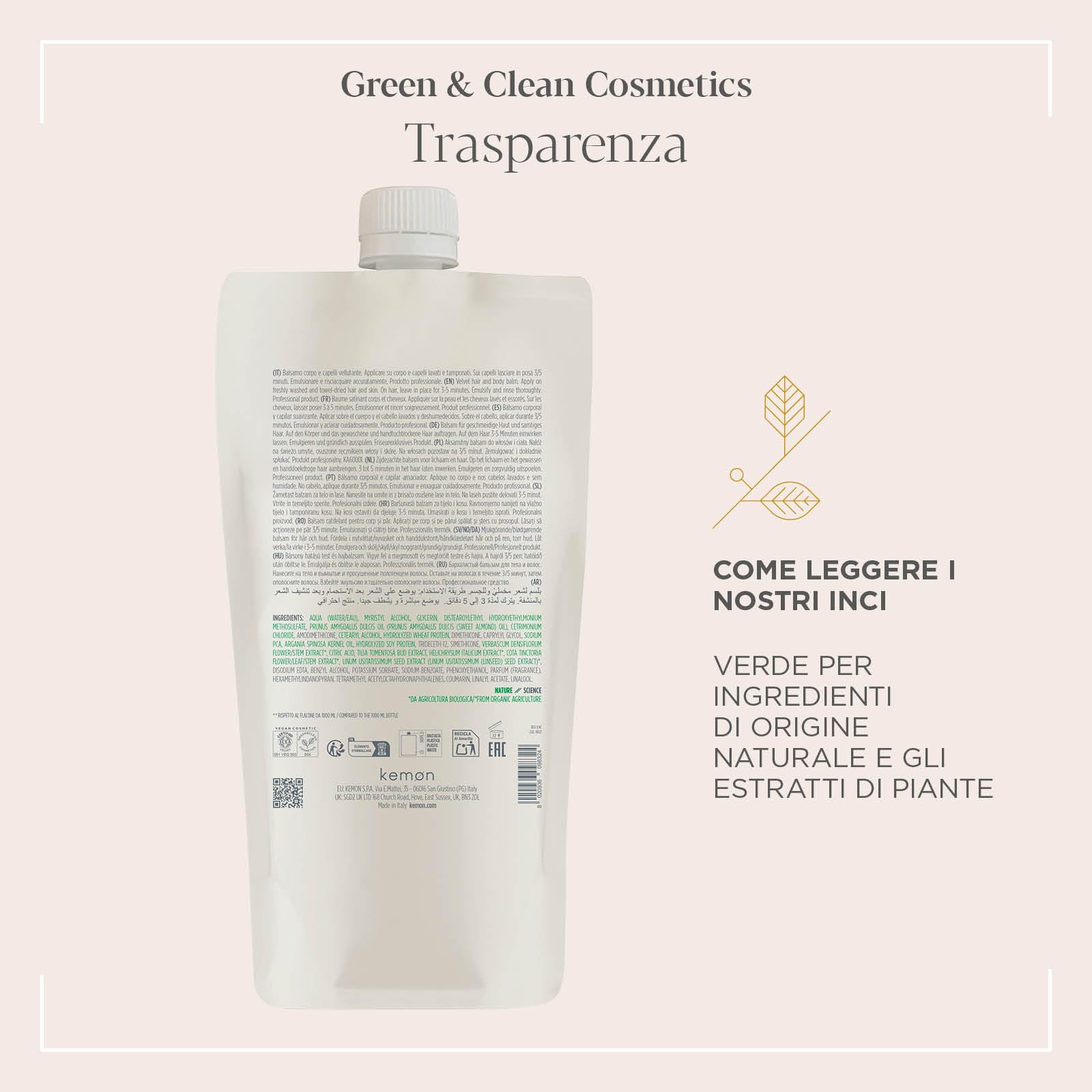 Actyva - Bellessere Balm, Balsamo per Capelli e Corpo con Azione Emolliente e Protettiva con Oli di Argan, Mandorle Dolci e Lino - 1000 ml