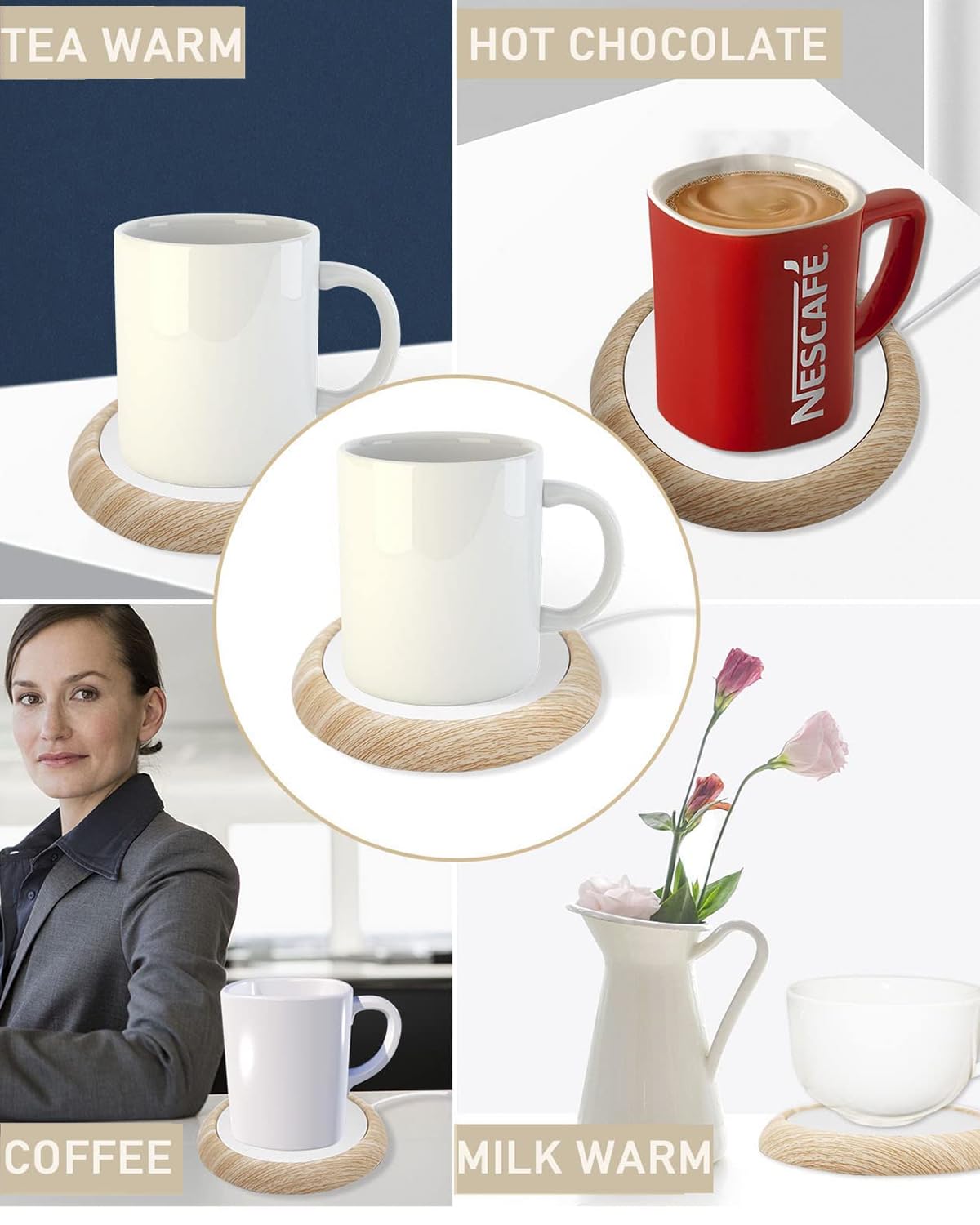 MYMULIKE Riscaldatore per tazze da caffè - Scaldacazze, con USB, per tè, acqua, latte per scrivania, scalda tazze da caffè da scrivania casa, ufficio