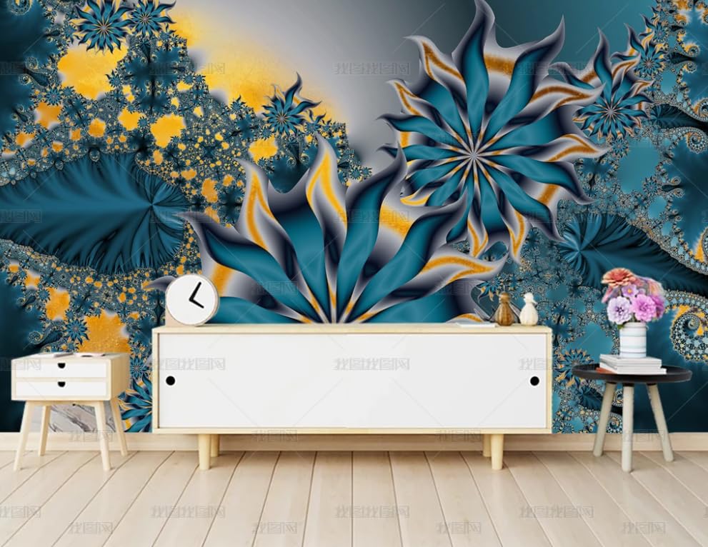Poster géant mural bleu et or papier peint intissé pour salon et chambre parentale