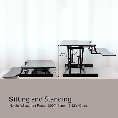 Miniatura 3 de Escritorio de pie de 32 pulgadas de altura ajustable sentado a pie convertidor elevador de mesa doble monitor elevador portátil estación de trabajo