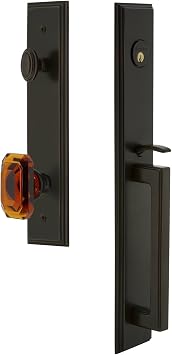 Grandeur 844536 Hardware Carre One-Piece Handleset with D Grip and Baguette Amber Knob, Backset Size-2.75", Timeless Bronze
