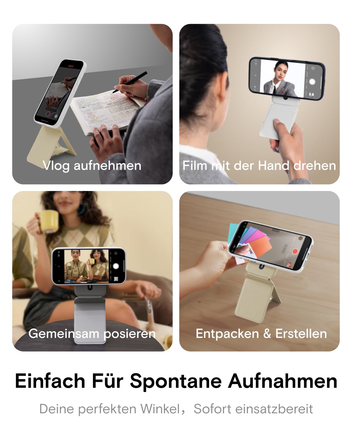 MOFT Stativ für iPhone 17/16/15/14/13/12 Serie, Snap Unsichtbarer Handy Stativ Ständer mit 3 Modi für Self-Vlogging, Browsen, Makrofotografie, Videoanrufe, Tragbarer Leichter Handy Ständer, Schwarz