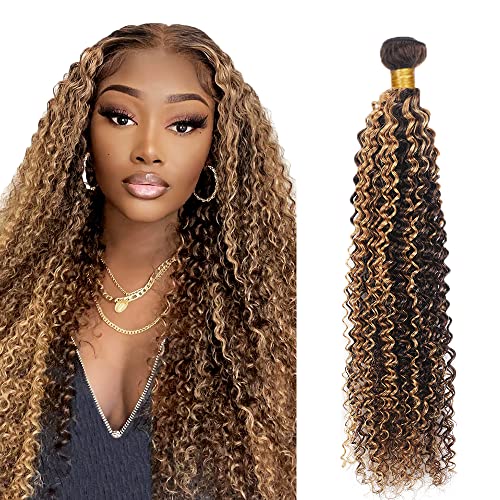 30 Inch Ombre Highlight Bundles Kinky Curly Human Hair 1 Bundles Brazilian 100% unprocessed Virginia Human Hair Bundles P4/27 Two Tone Light Brown Mix Blonde Human Hair Weave Double Weft 100g/pcs