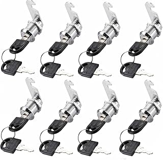 Cabinet Cam Lock Set,8 Pack Cylinder Cam Locks Secure Mailbox File Drawer Dresser RV Compartment Lock Tool Box Replacement Hardware, Chrome-Finish Zinc Alloy (1-1/8inch-8Pack)