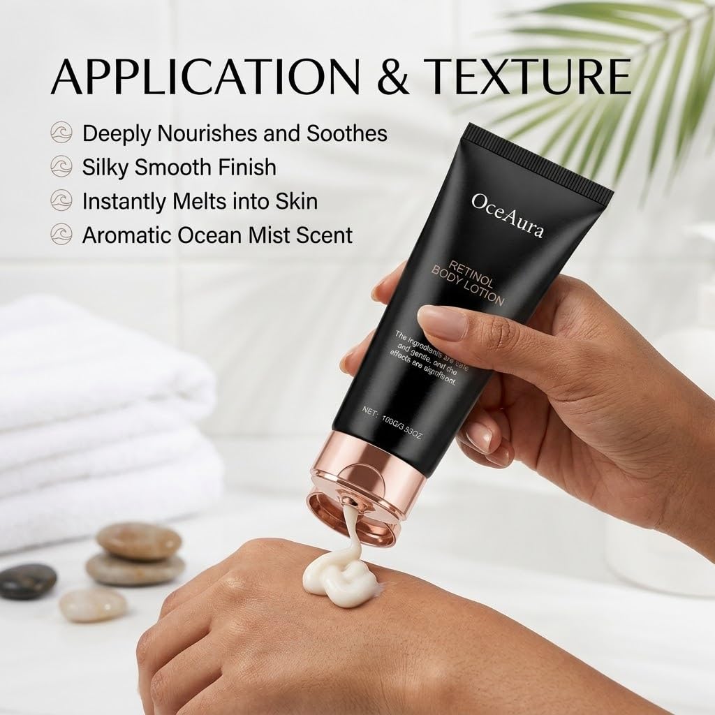 Retinol Moisturizing Body Lotion, Daily Body Cream for Crepey-Looking Skin, Smooth & Hydrated Skin Feel, Fast-Absorbing Full Body Moisturizer, 2 Pack