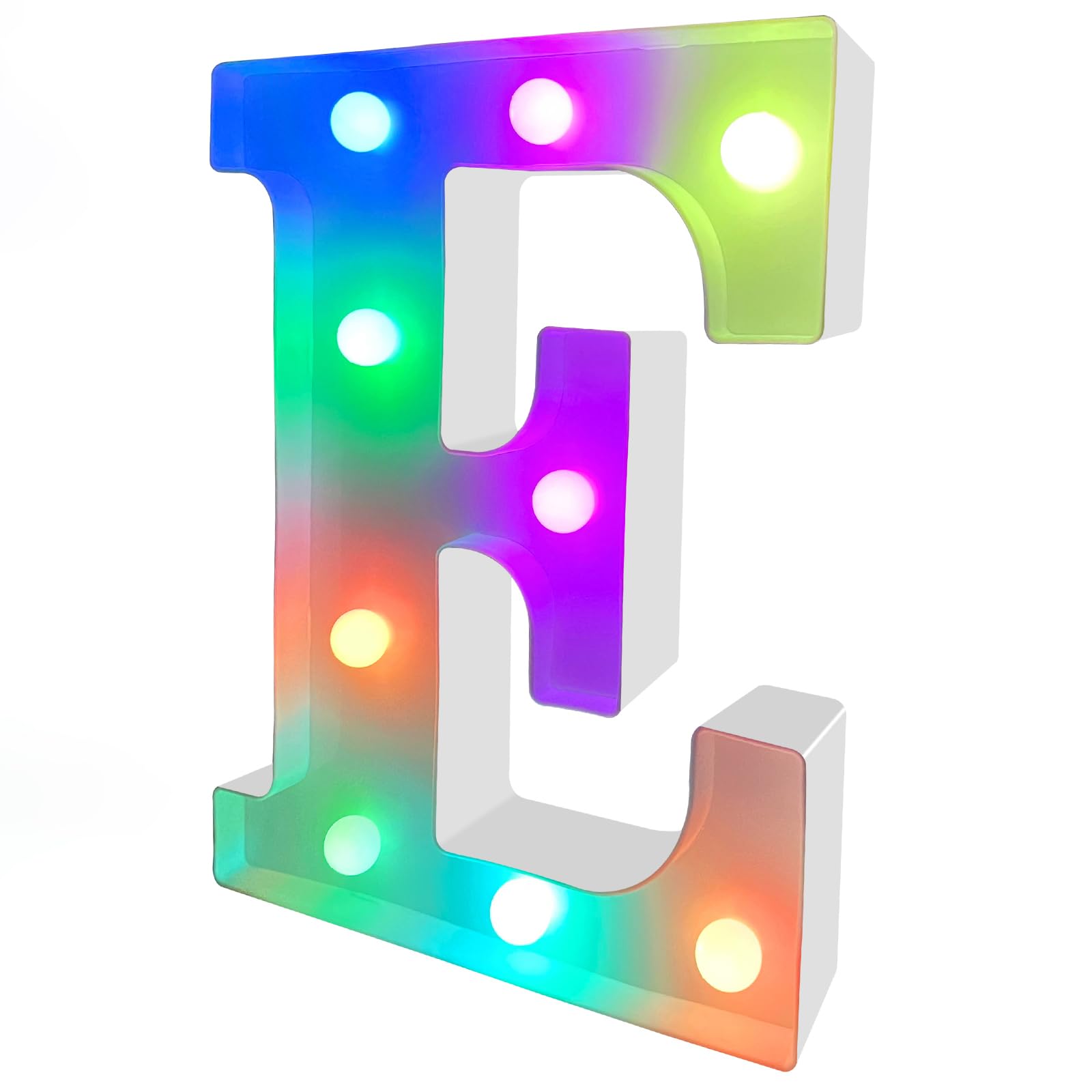 ENSHUI Colorful Light Up Letters Marquee Letter Lights, LED Letters with Lights, Battery Powered Auto Color Changing Lighted Letter Signs for Party, Birthday, Table, Wall Decoration, Christmas Gift E