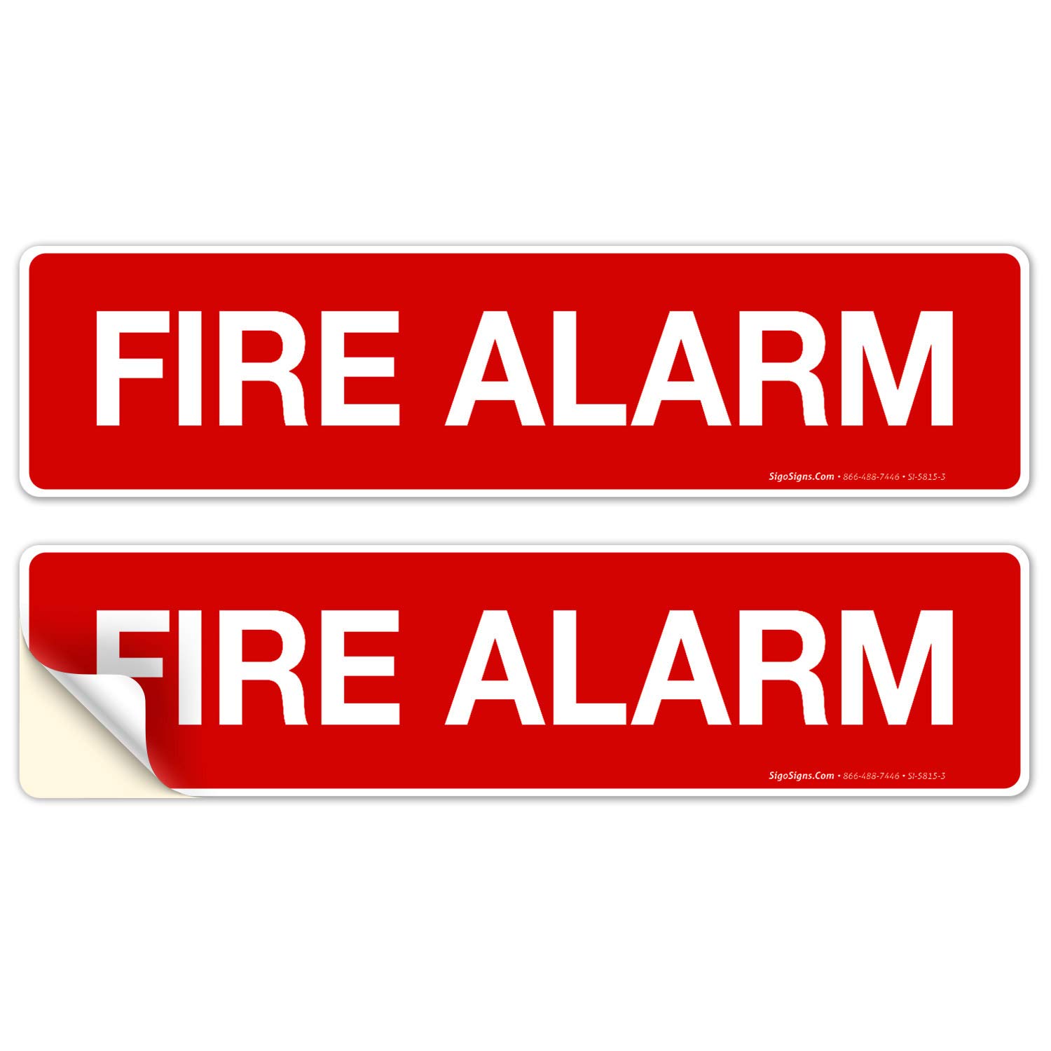 Fire Alarm Sign, Fire Safety Sign, (SI-5815) (2 Pack) 3x12 Inches, 4 Mil Vinyl Decal Stickers UV Protected, Made in USA