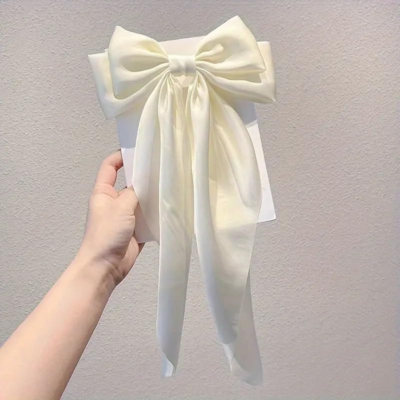 Image of FilterFashion Large Satin Hair Bow - 11.5 Inch Oversized Bow Clip for Girls & Women, Elegant Hair Accessory(White)