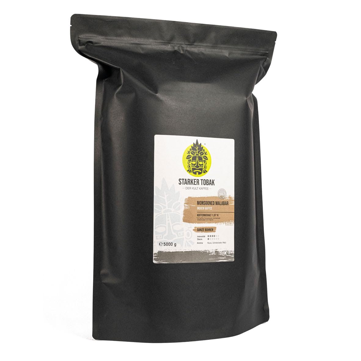 5 kg Monsooned Malabar Kaffee, Bohne, handgeröstet, Indien, 100% Arabica, Kaffeemaschine, Vollautomat, besonders säurearm, 5 kg Großgebinde für Gastronomie, Bürokaffee