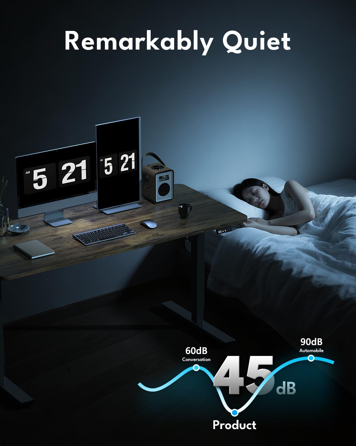 Standing Desk, Height Adjustable Electric Stand up Desk, 55 x 24 Inches Sit Stand Home Office Desk with Splice Board, Black Frame/Rustic Brown Top