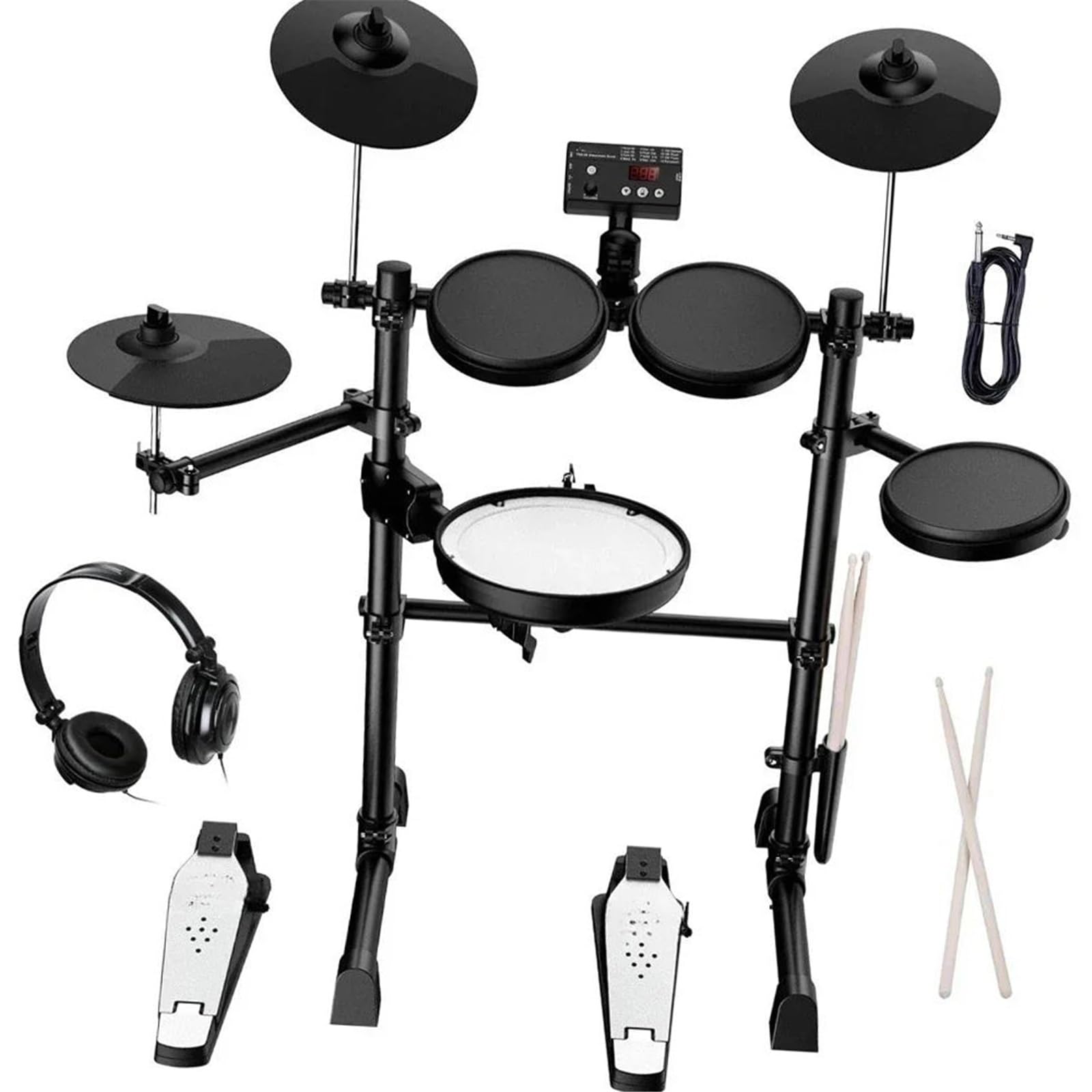 Kit Di Batteria Elettronica Per Principianti Con Set Di Batteria Elettrica Per Rullante In Rete Da 8 Pollici, Set Di Cuffie Con 2 Paia Di Bacchette Incluse