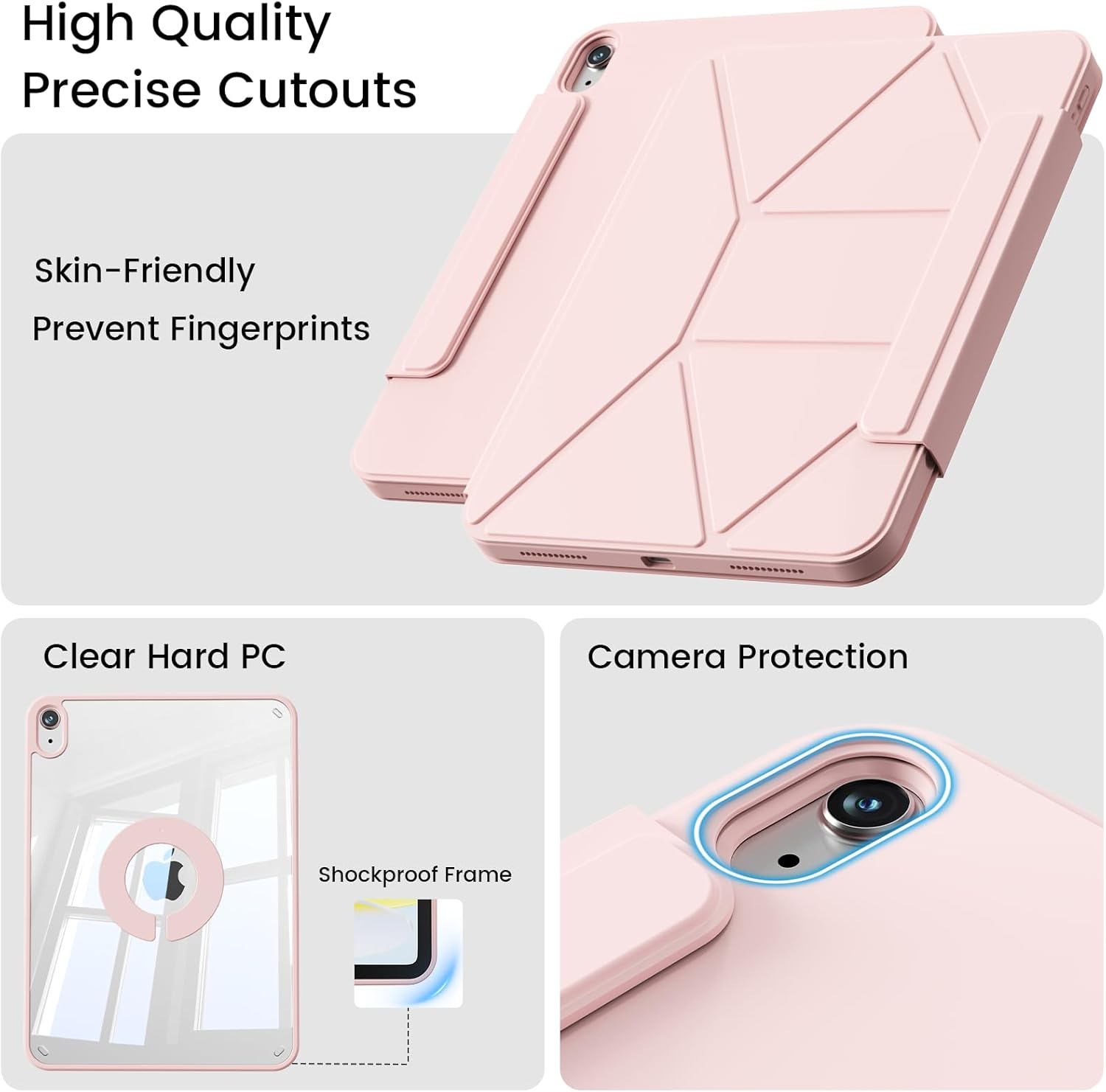 Dynamic Folio Case for iPad (A16) 11th/10th Generation (2025/2022), Removable Clear Magnetic Back, 20+ Multi-Angle Stand, Dual Screen Cover | Strong Attachment | Detachable Clasp, Pink