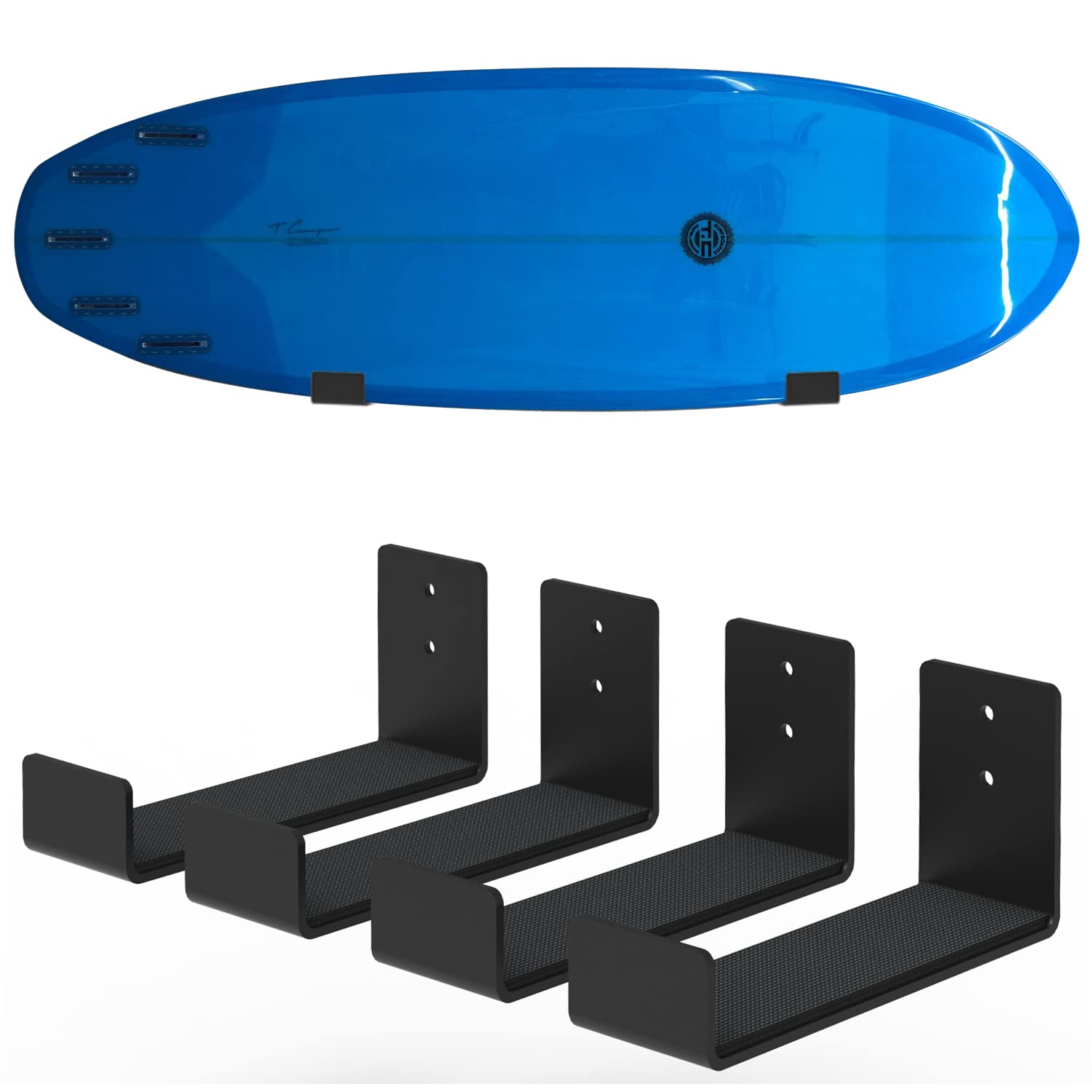 Poskad Surfboard Wall Mount Rack,Minimalist Surf Board Hangers for Wall Display Mount Storage(Screws Included). (Black 2 Pair)