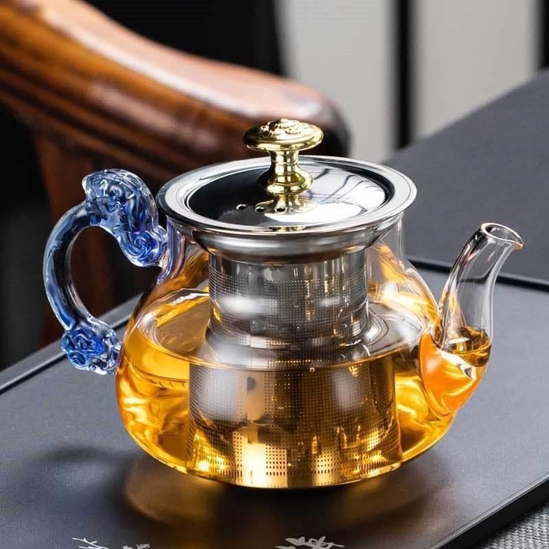 Image of Glass Tea Pot with Stainless Steel Infuser Large Capacity Transparent Tea Kettle with Lid & Handle Great for Loose Leaf Tea, Blooming Tea, Tea Bags & Fruit Infused (450ml Tea Pot)