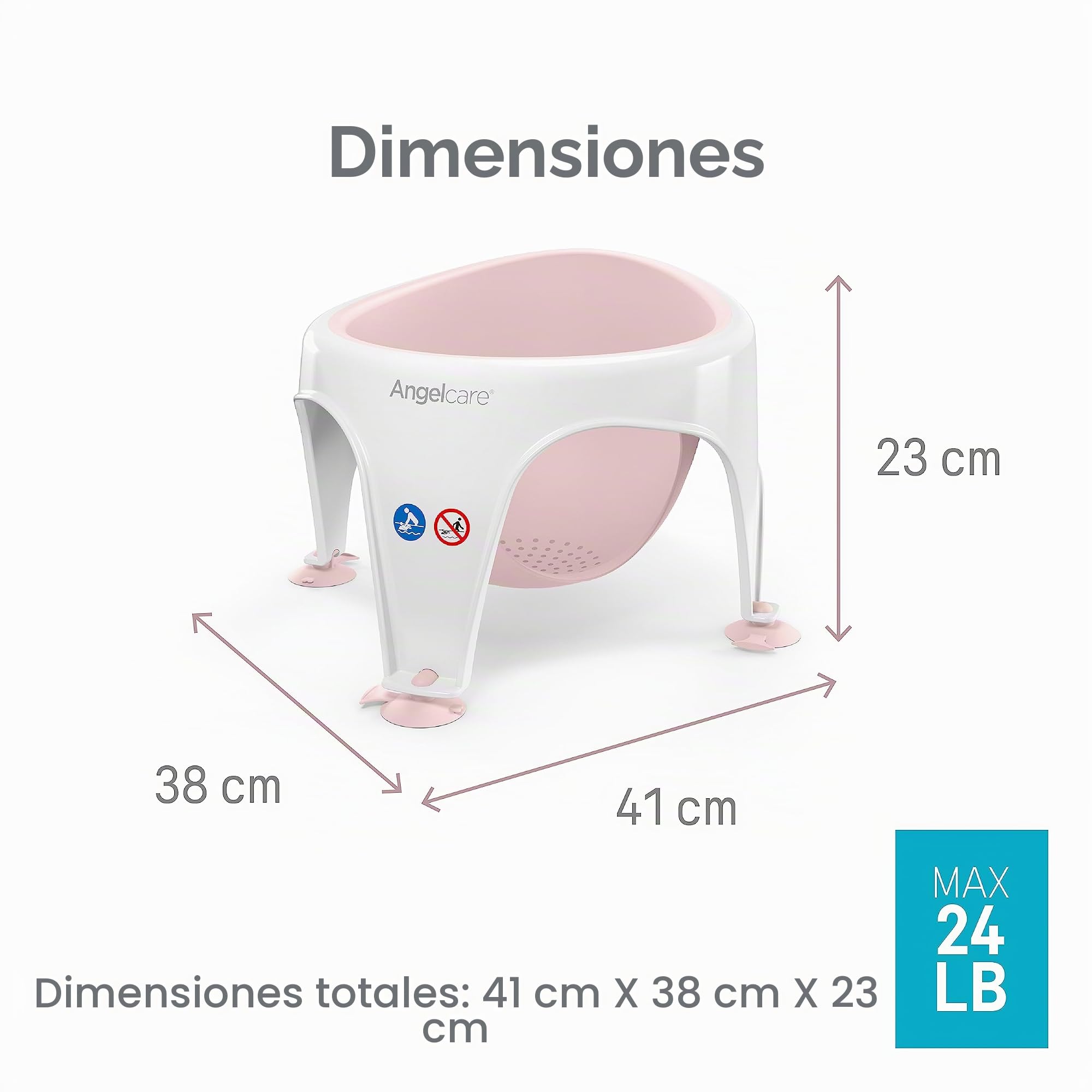 Angelcare Anillo de baño ergonómico para la bañera o ducha grande, color rosa claro, asiento suave y agradable
