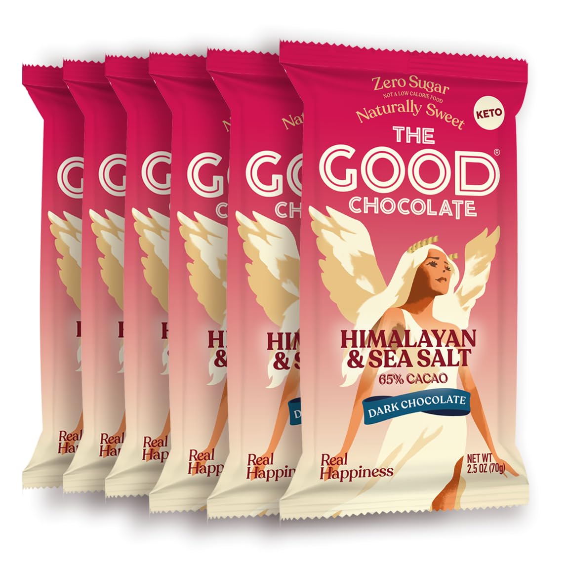 THE GOOD CHOCOLATE – Himalayan Salt Dark Chocolate Bars with Zero Sugar & Lower Net Carbs – Keto Chocolate Bar with Lower Calories, All Natural and Non-GMO Keto Snacks, 2.5 oz (6 Bars Value Pack)